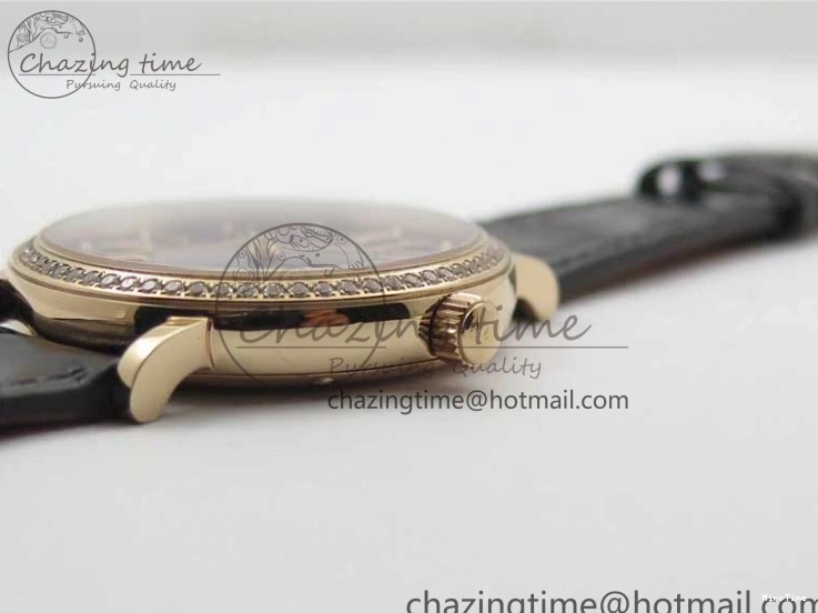 MIROTIME 0522 Durable Portofino 37mm RG V7F 1:1 Best Edition Gray Dial Diamonds Bezel on Black Leather Strap A 7089